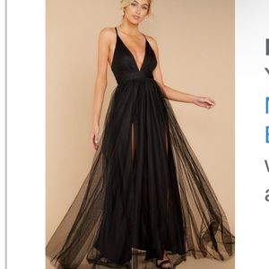 Red Dress Boutique Black Deep V Tulle Maxi Dress Size S